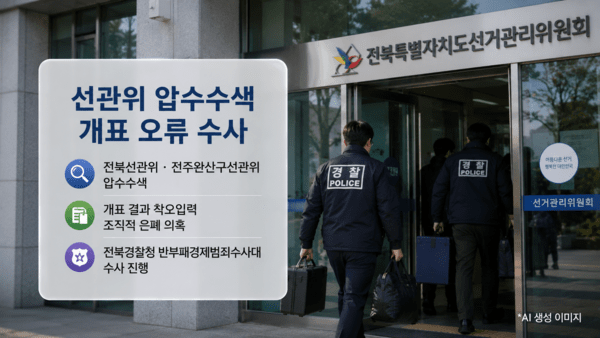 [속보]경찰, <b>전북선관위</b>·전주완산구<b>선관위 압수수색</b>