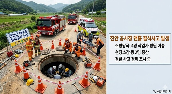 <b>진안</b>서 '<b>맨홀 질식</b>사고'…작업자 4명 이송